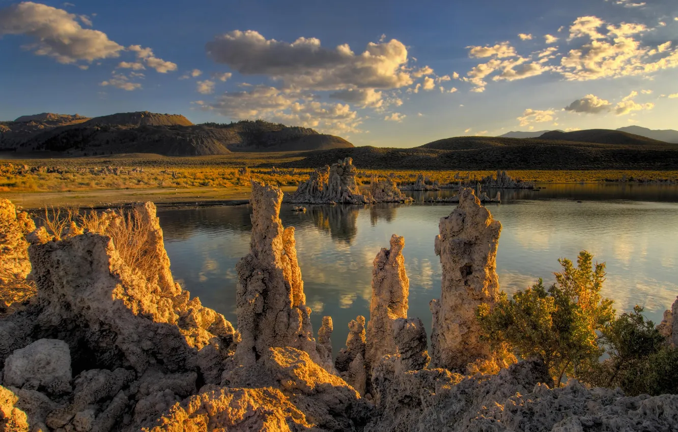 Фото обои горы, озеро, камни, California, Mono lake, Eastern sierras