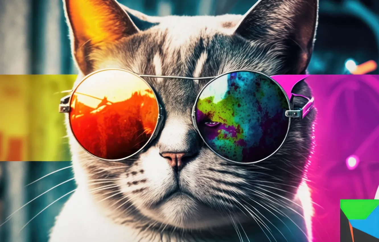 Фото обои кот, ушки, cat, digital art, glasses, кот в очках, котобосс