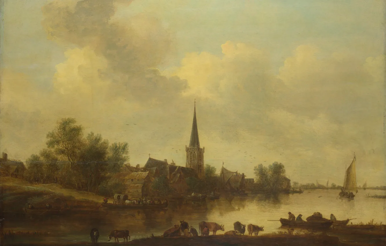 Фото обои картина, Jan van Goyen, Ян ван Гойен, Речной пейзаж