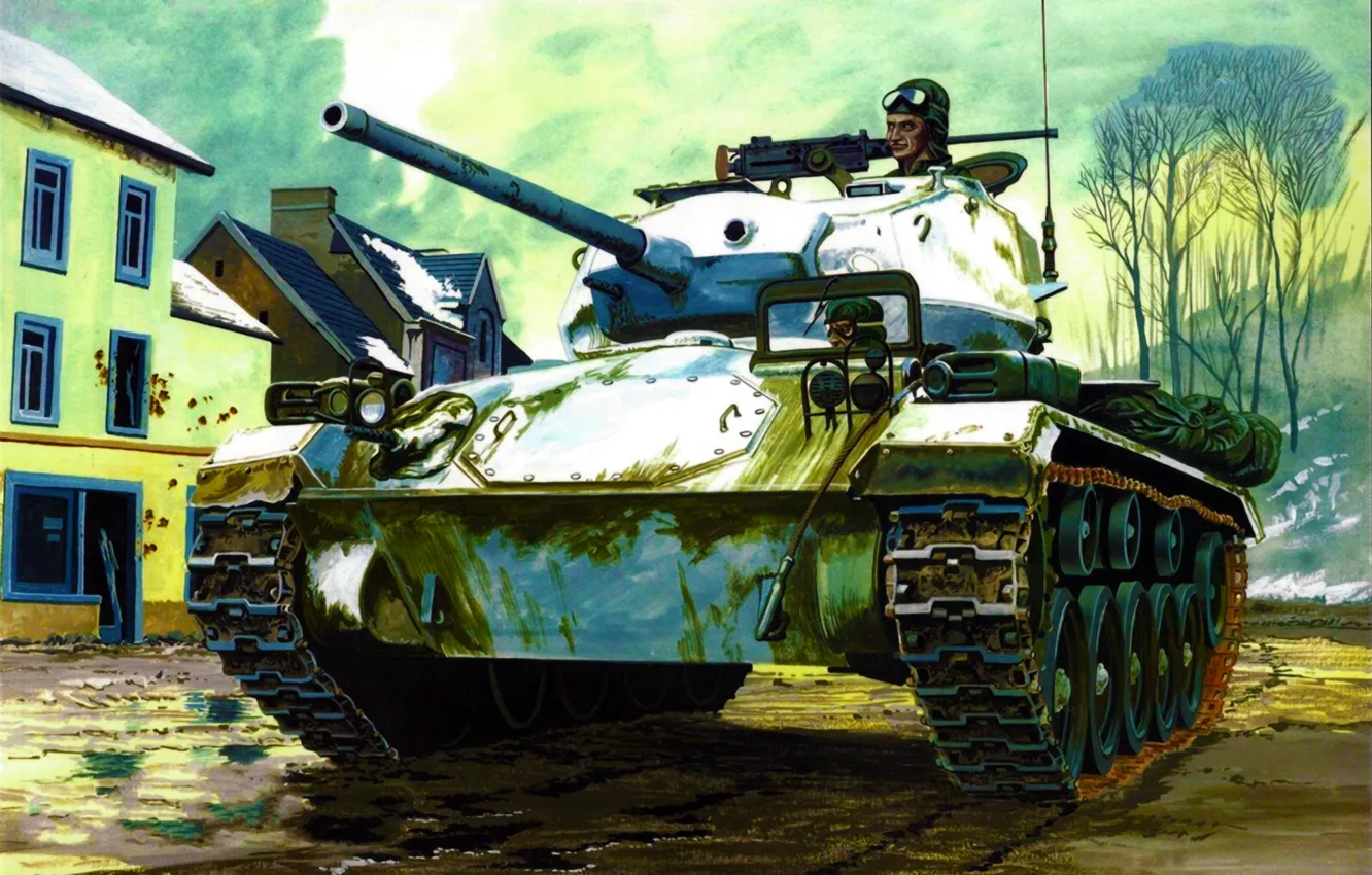 Фото обои war, art, painting, tank, M24 Chaffee