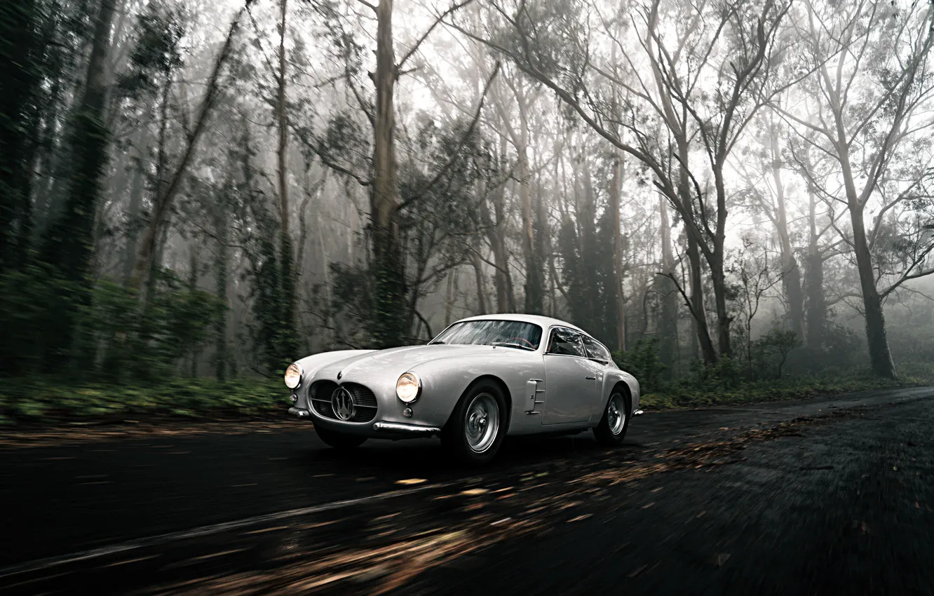 Фото обои Лес, Классика, Автомобиль, 1956, Maserati A6G 2000 Berlinetta