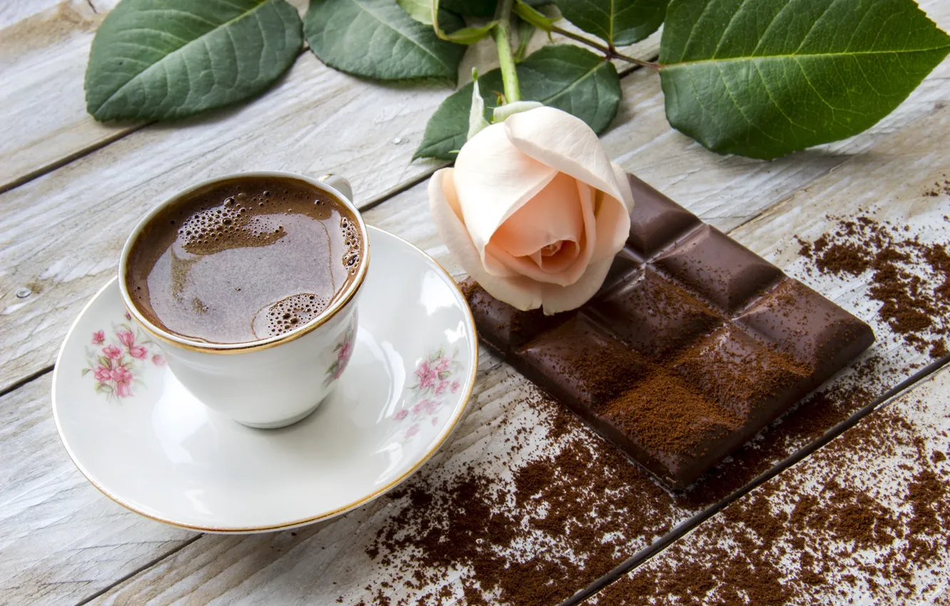 Фото обои цветы, кофе, шоколад, розы
