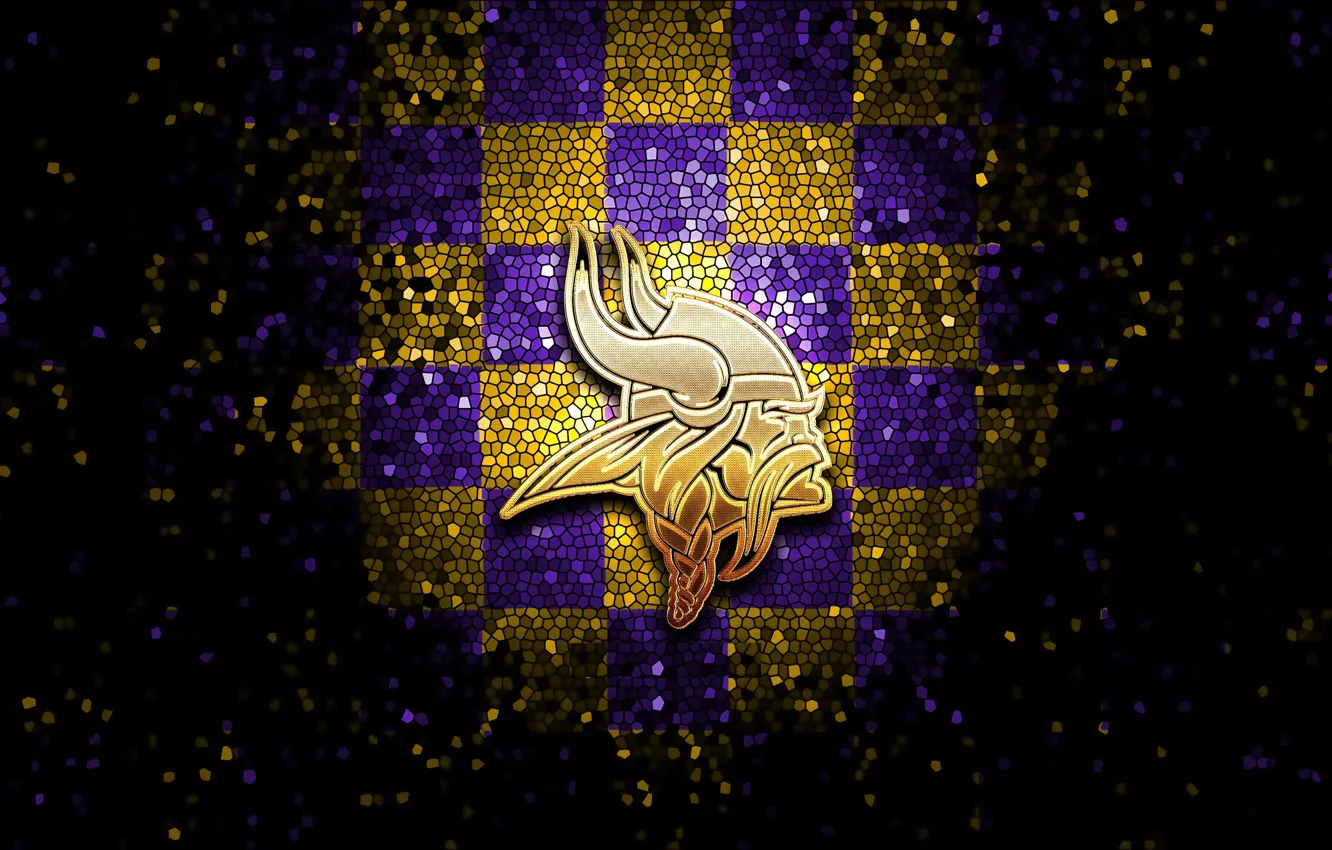 Фото обои wallpaper, logo, Sport, nfl, glitter, checkered, Minnesota Vikings
