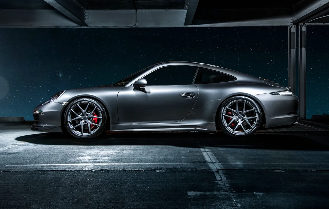 Фото обои 911, Porsche, Carrera 4, серая, порше, сбоку, каррера, 2015