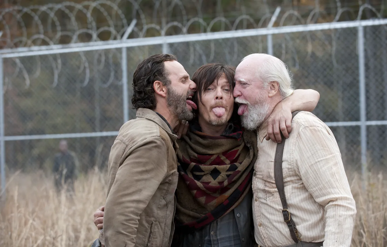 Фото обои настроения, языки, The Walking Dead, Ходячие мертвецы, Andrew Lincoln, Norman Reedus, Scott Wilson