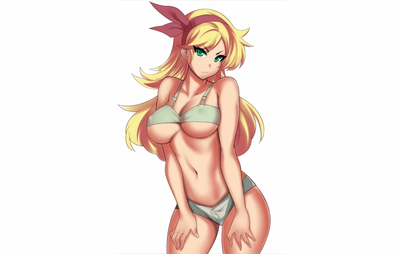 Фото обои girl, sexy, cleavage, shorts, green eyes, long hair, boobs, anime