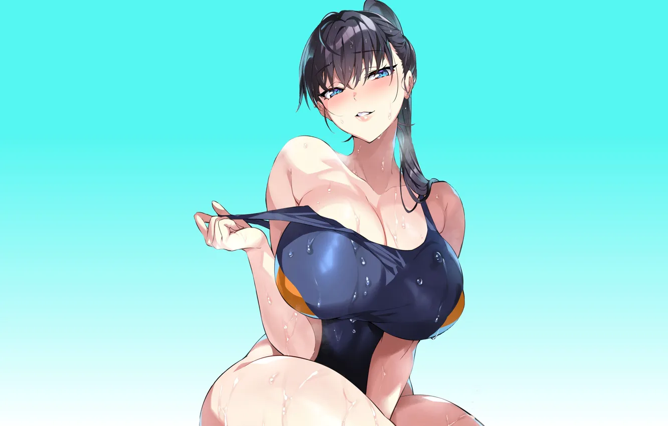 Фото обои hot, sexy, wet, pool, boobs, anime, water, pretty