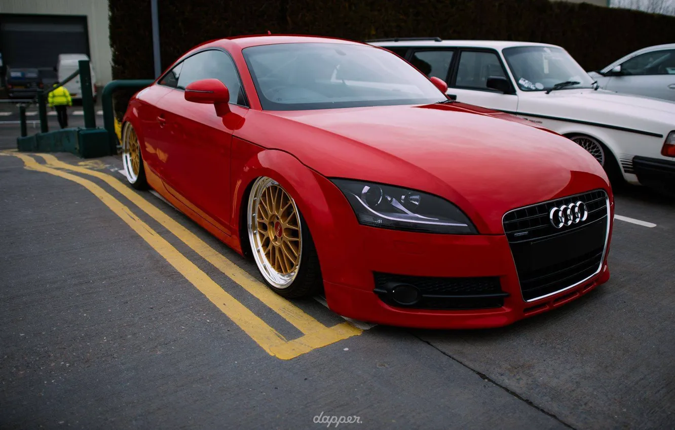 Фото обои audi, red, quattro, tuning, bbs, germany, low, stance