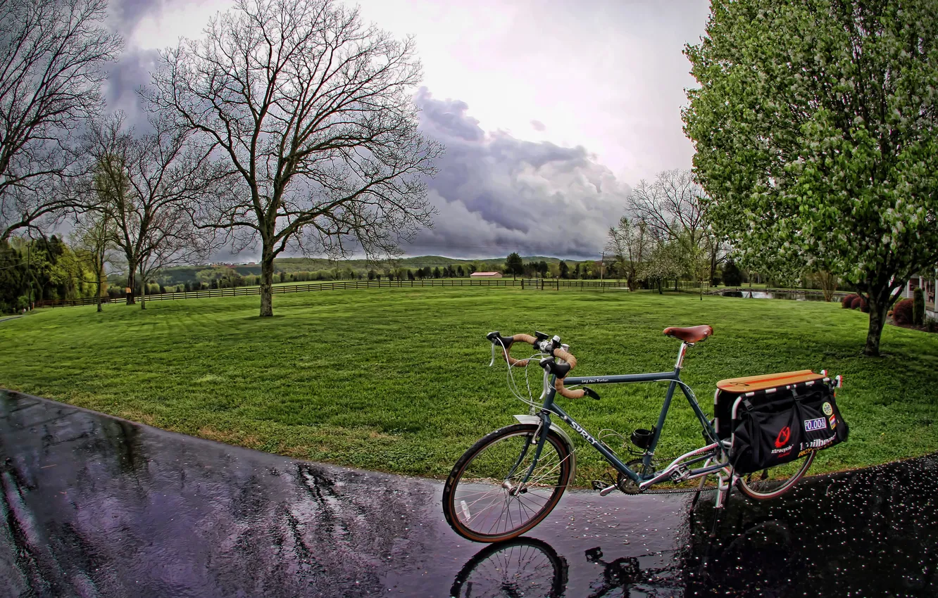 Фото обои дорога, дождь, bike