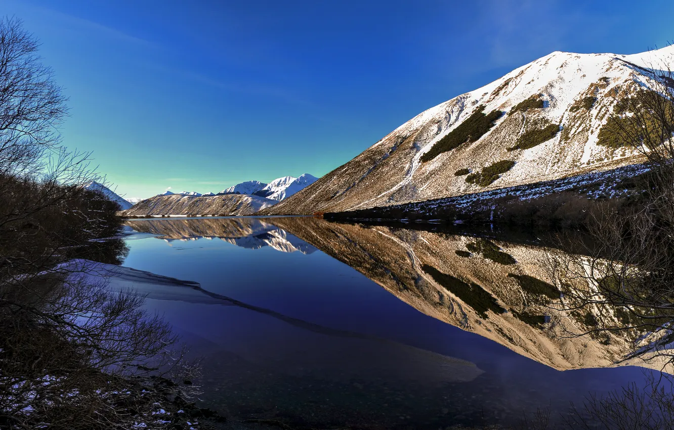Фото обои небо, снег, горы, озеро, отражение