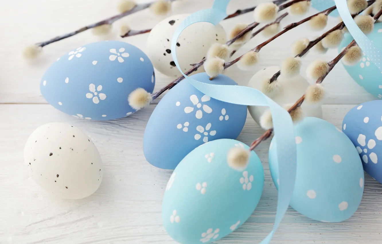 Фото обои Пасха, wood, верба, spring, Easter, eggs, decoration, Happy