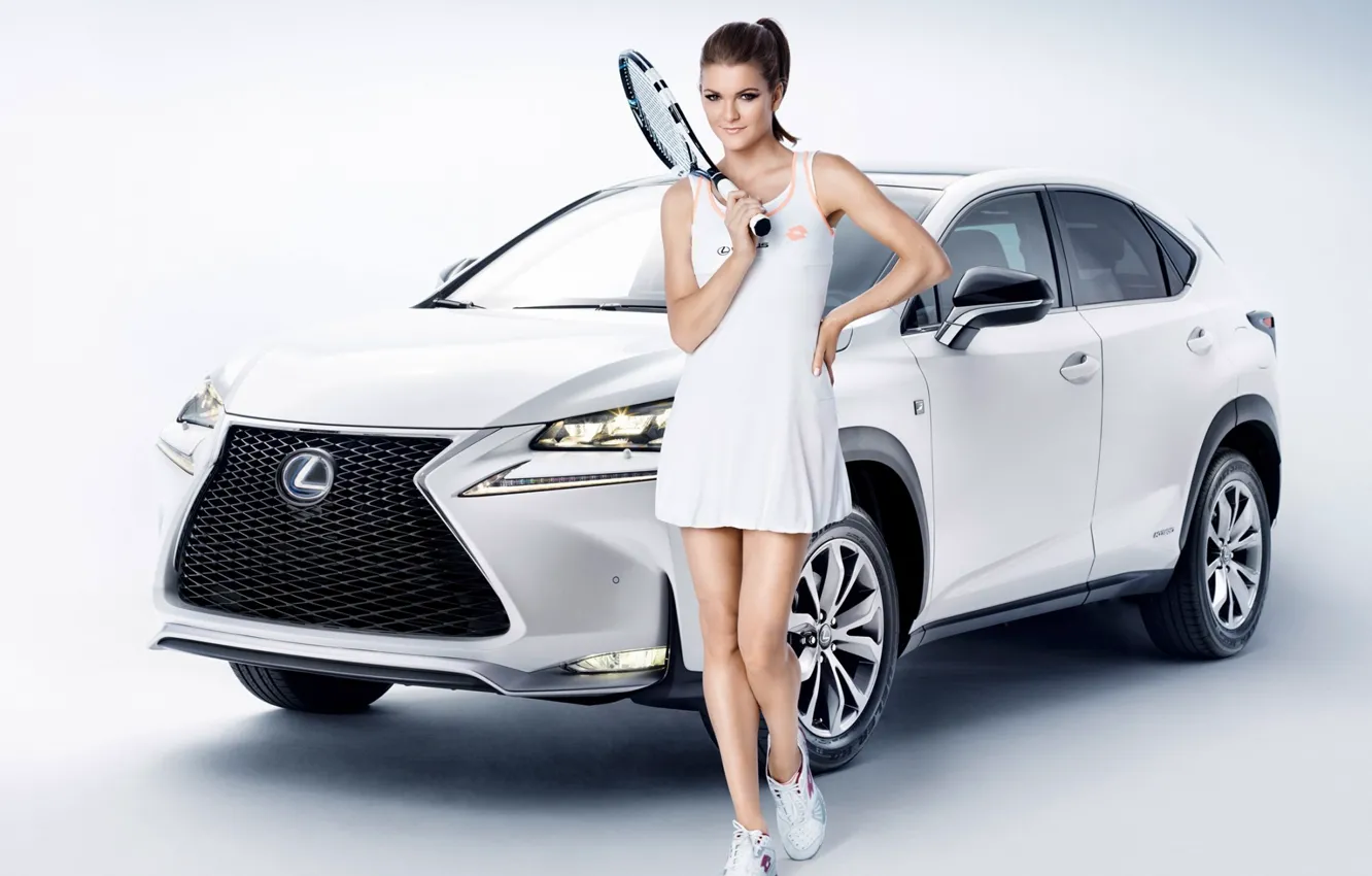 Фото обои взгляд, Девушки, красивая девушка, белый авто, Lexus NX, позирует над машиной, Agnieszka radwanska