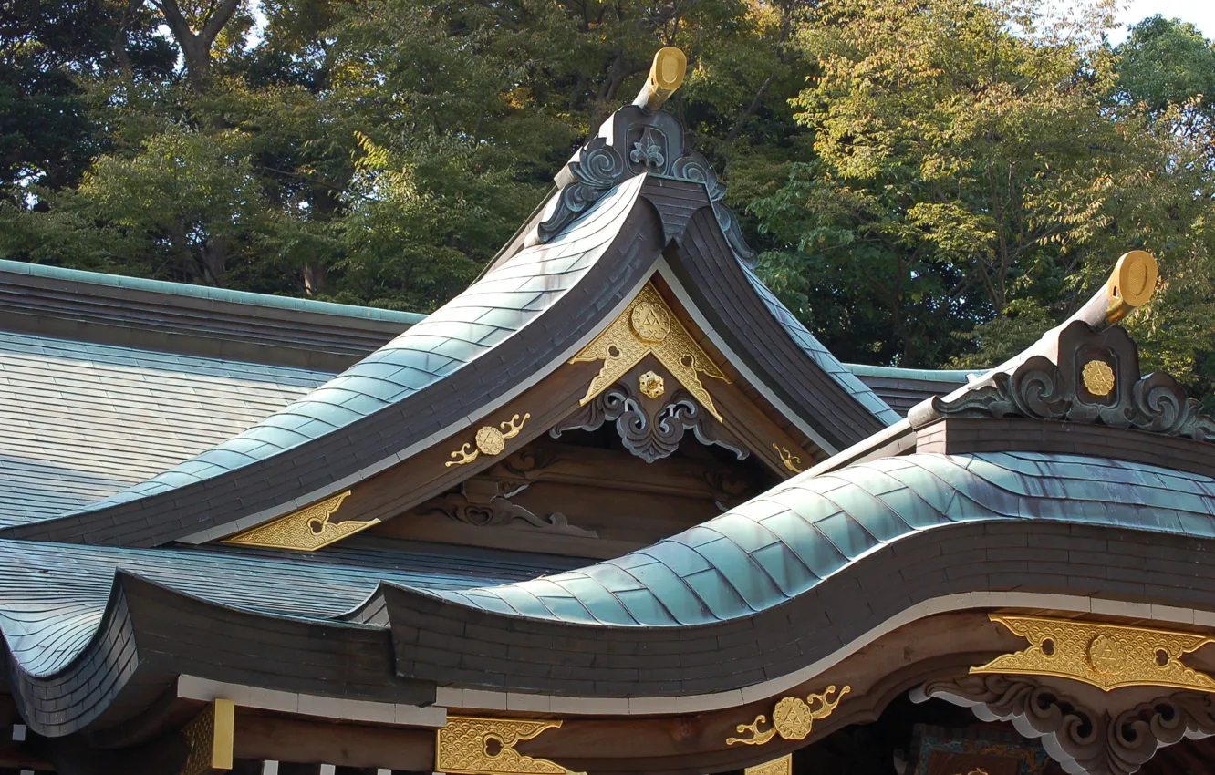 Фото обои Япония, храм, Japan, крыша дома
