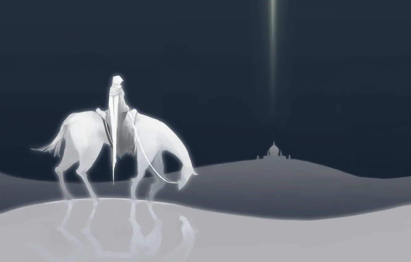 Фото обои белый, пустыня, лошадь, Всадник
