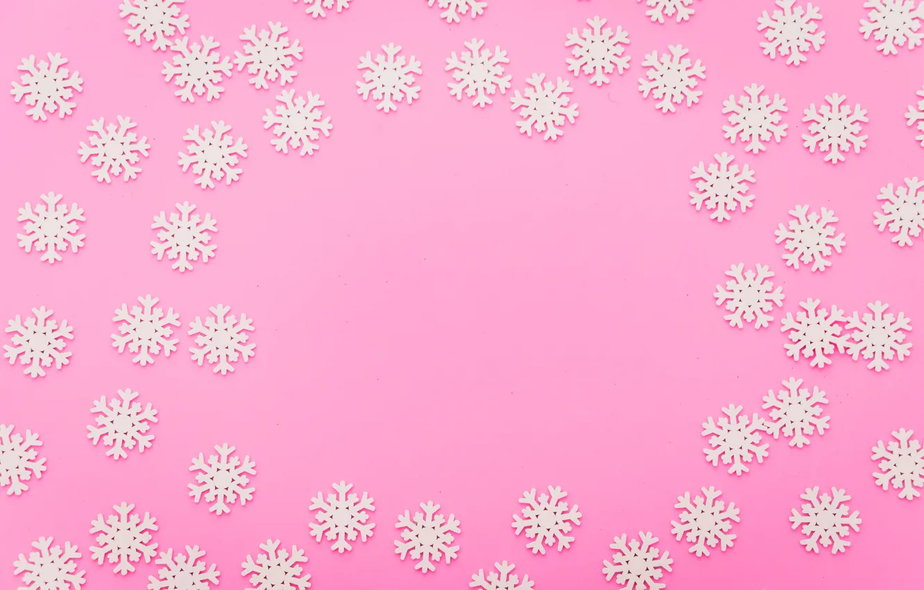 Фото обои зима, снежинки, фон, розовый, Christmas, pink, winter, background