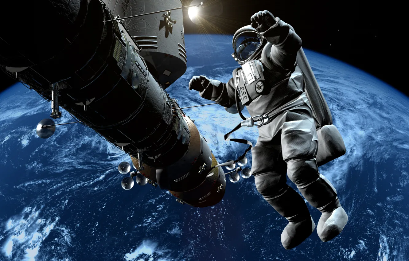 Фото обои космос, космонавт, атмосфера, арт, Земля, гравитация, красотища, бесконечность