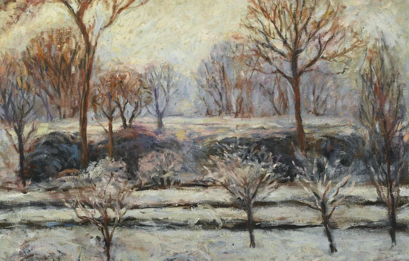 Фото обои снег, деревья, картина, импрессионизм, Зимний Пейзаж, Бланш Моне, Blanche Hoschede-Monet