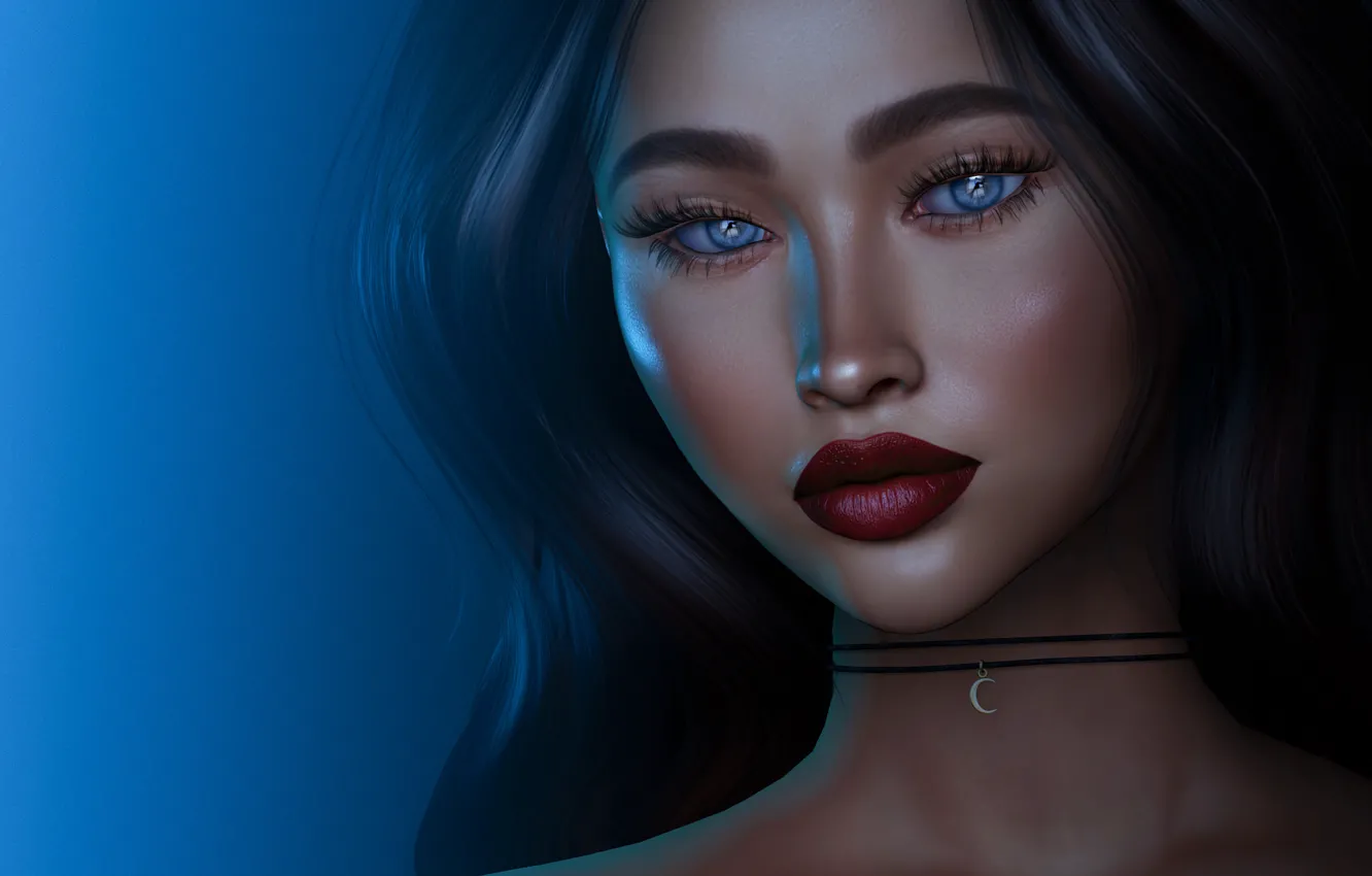 Фото обои девушка, лицо, рендеринг, волосы