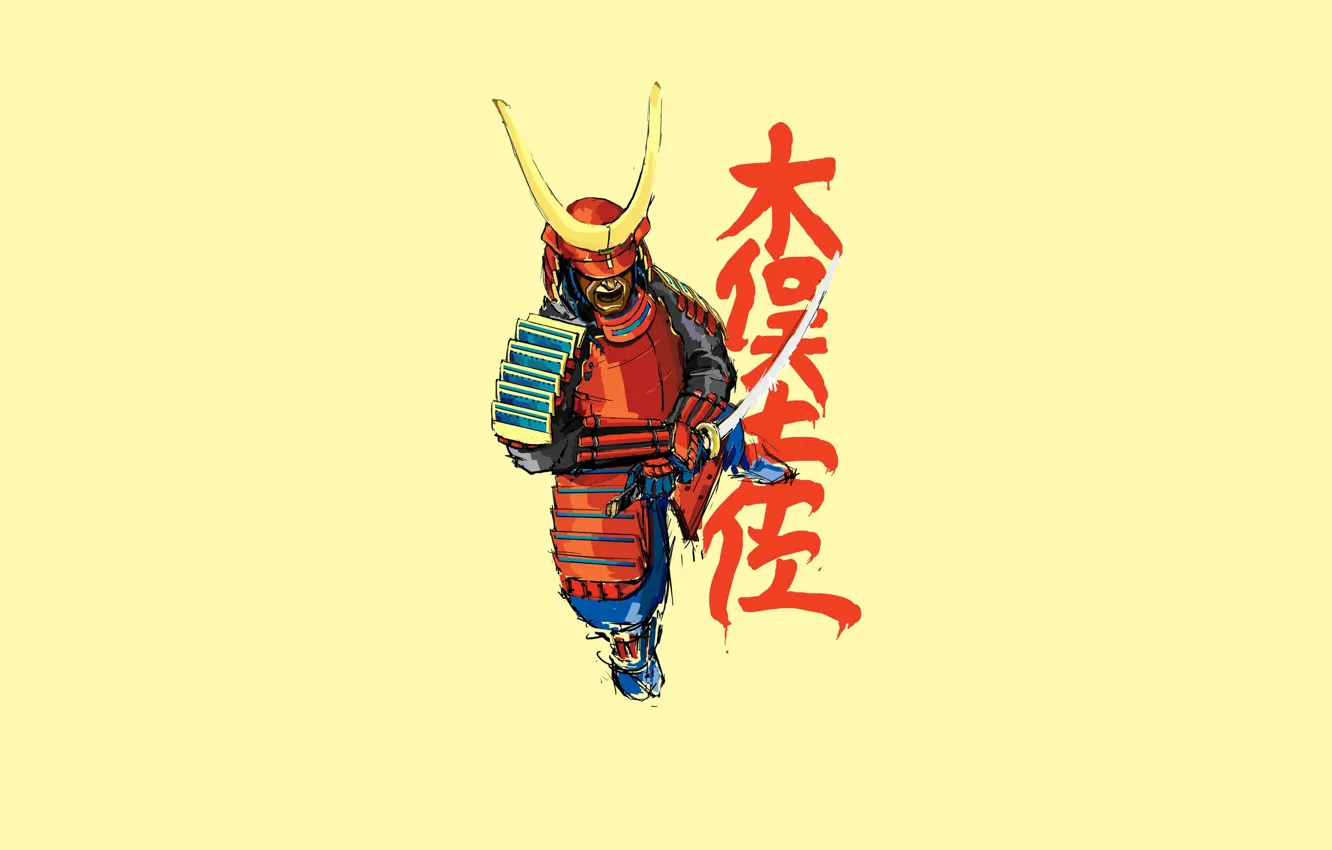 Фото обои надпись, меч, доспехи, самурай
