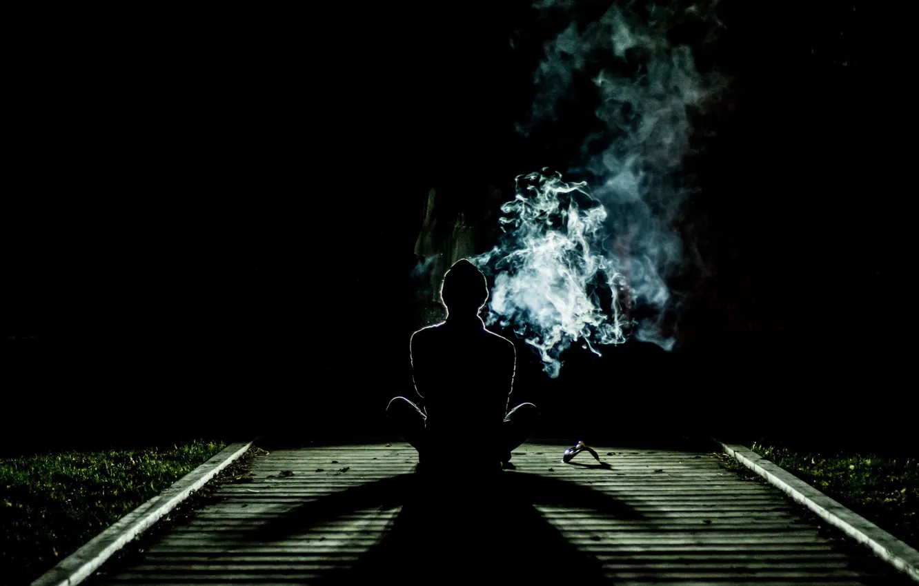 Фото обои grass, smoke, clouds, shadows, human, silhouette, vapor, living being