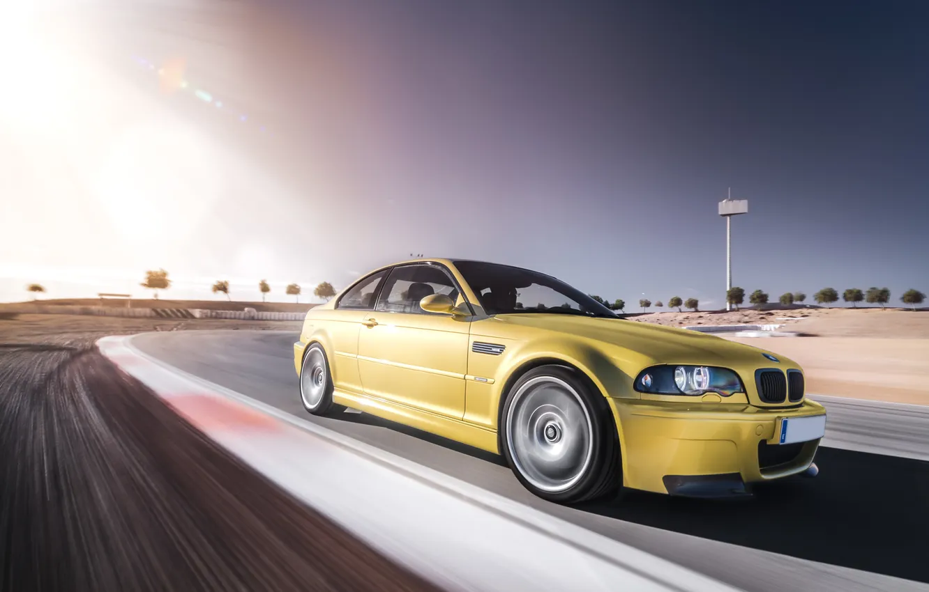 Фото обои бмв, скорость, BMW, gold, E46, золотая, в движение