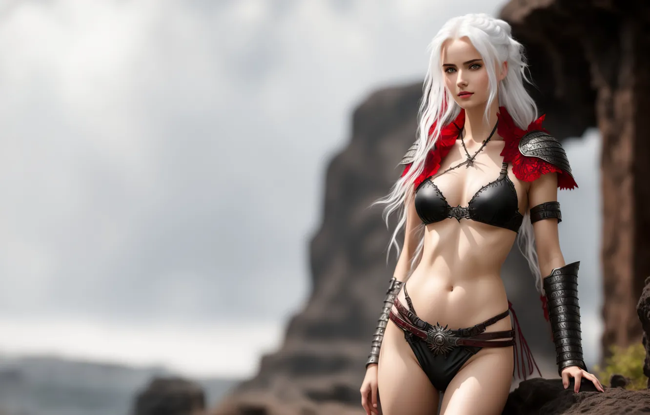 Фото обои girl, fantasy, armor, art, blond, digital art, fantasy art, bikini