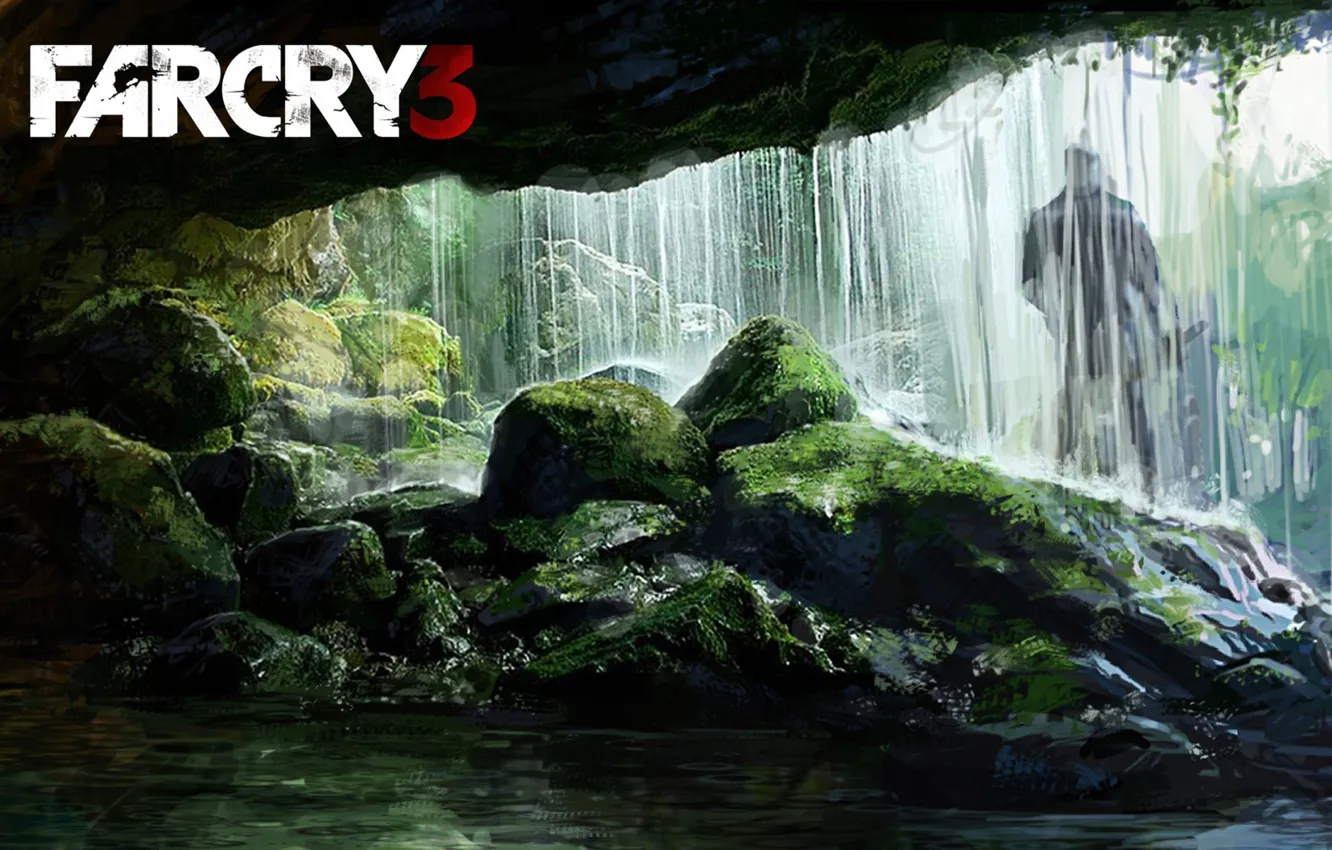 Фото обои Водопад, Силуэт, Мох, Far Cry 3