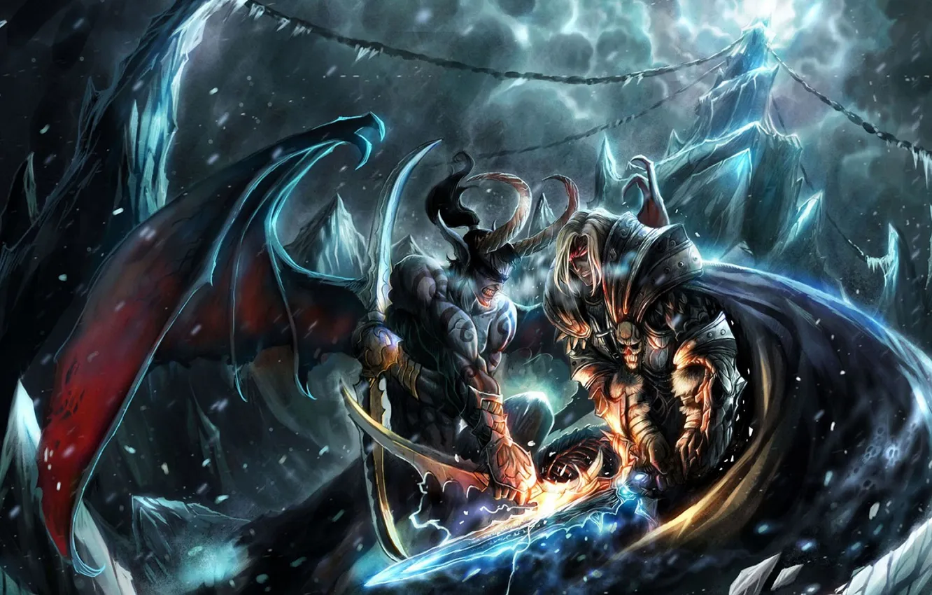 Фото обои WOW, illidan, arthas, lich king, Illidan vs. Arthas, Epic Duel