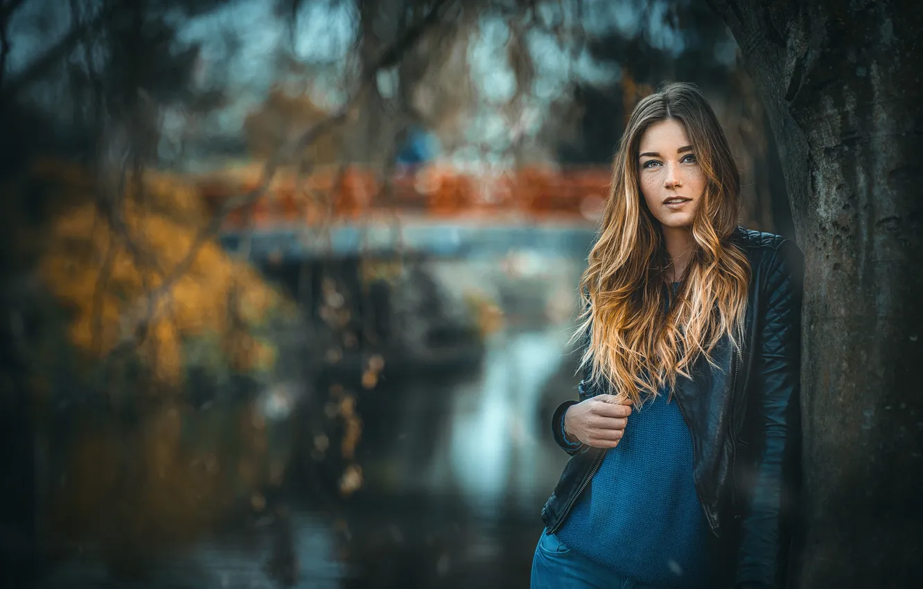 Фото обои осень, пирсинг, веснушки, Melina