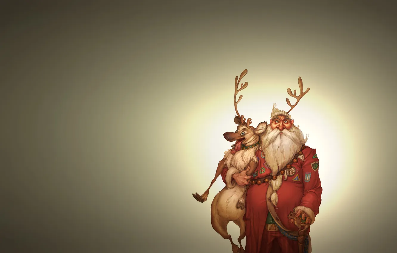 Фото обои животное, человек, олень, рога, санта клаус, дед мороз, santa claus