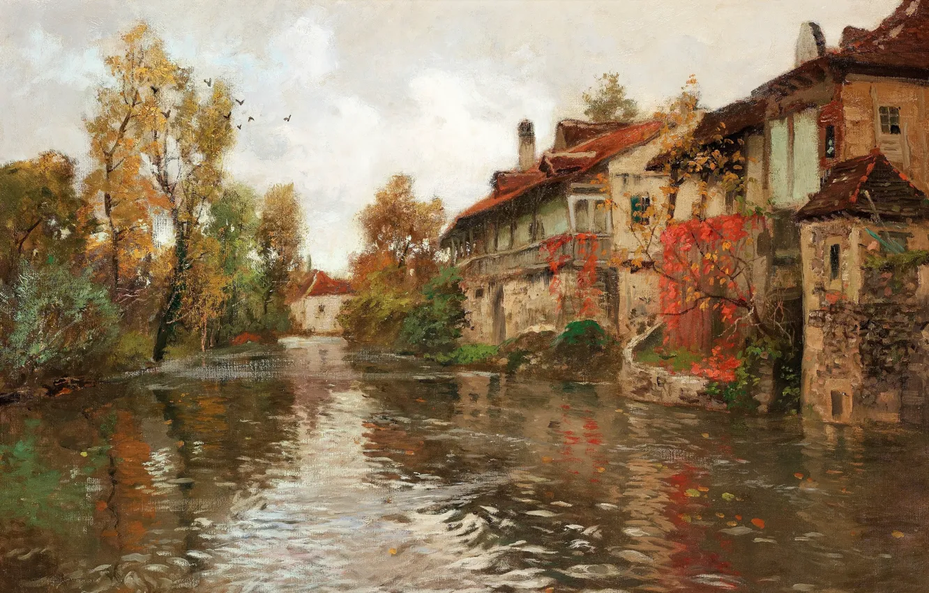 Фото обои норвежский живописец, 1903, Фриц Таулов, Frits Thaulow, Norwegian impressionist painter, Вдоль реки, Бьюли, Beaulieu