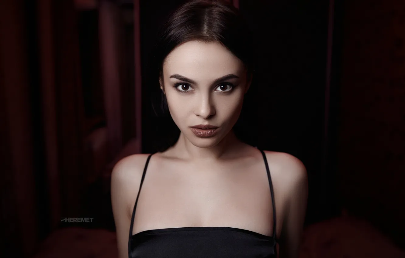 Фото обои girl, long hair, dress, brown eyes, photo, photographer, model, lips