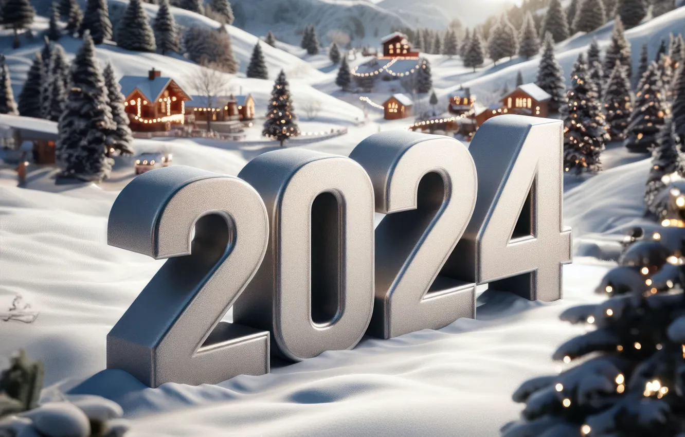 Фото обои новый год, цифры, winter, snow, New Year, decoration, numbers, 2024