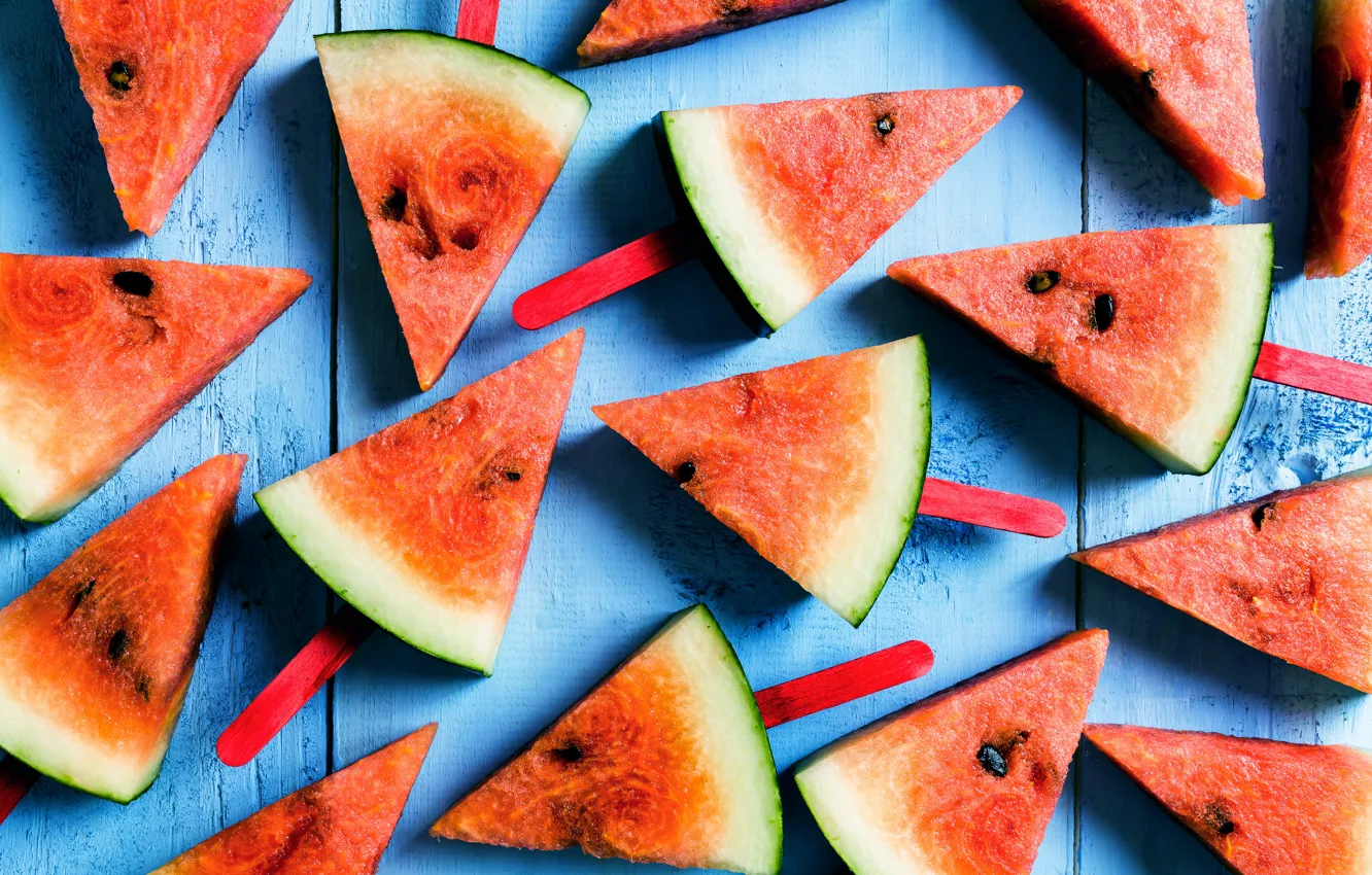 Фото обои арбуз, fresh, wood, дольки, watermelon, slice