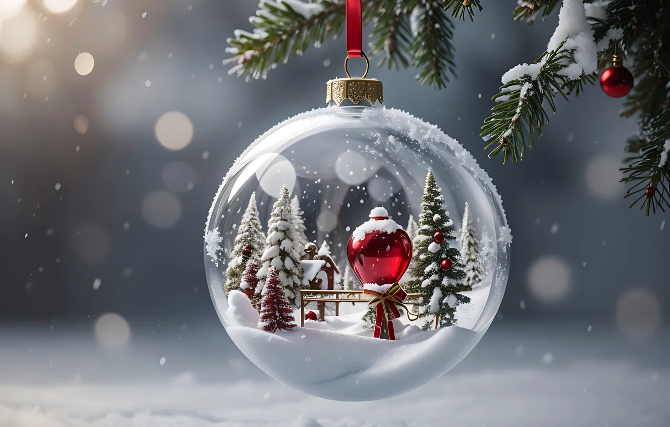 Фото обои зима, снег, украшения, шары, новый год, Рождество, glass, Christmas