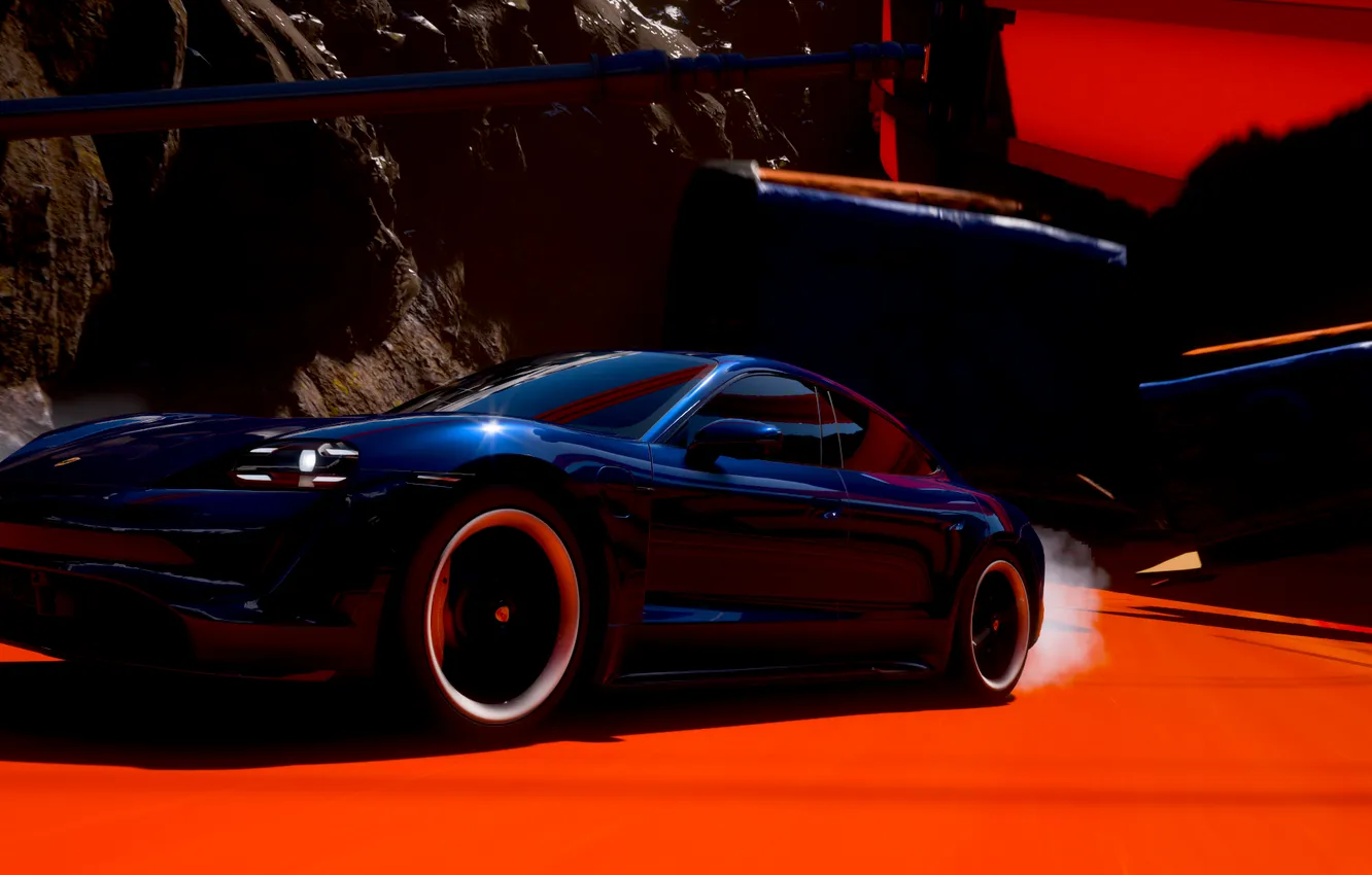 Фото обои Синий, Porsche, Порш, Horizon, Hot Wheels, Blue Car, Electric car, Электрокар