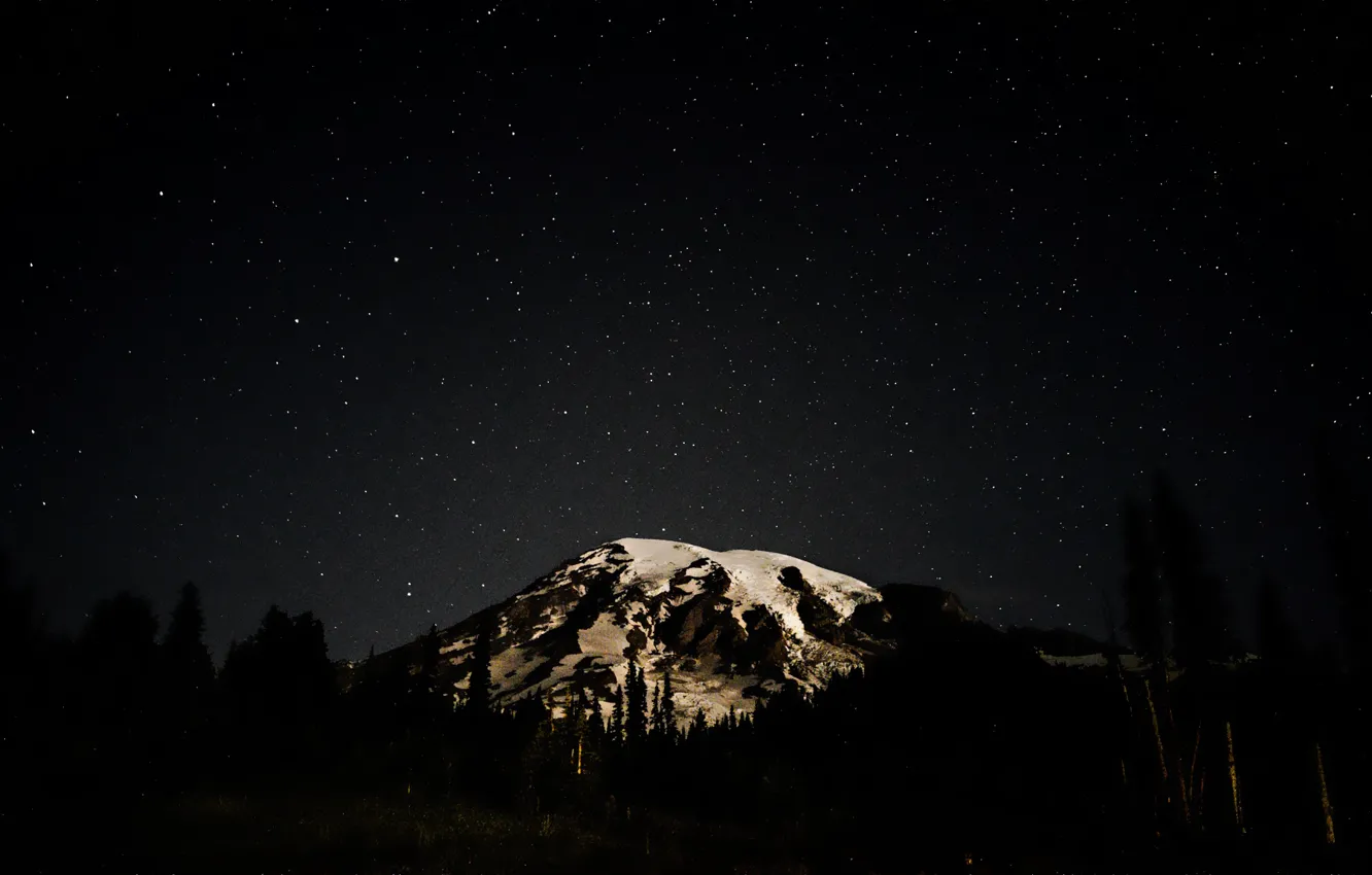 Фото обои космос, звезды, гора, панорама