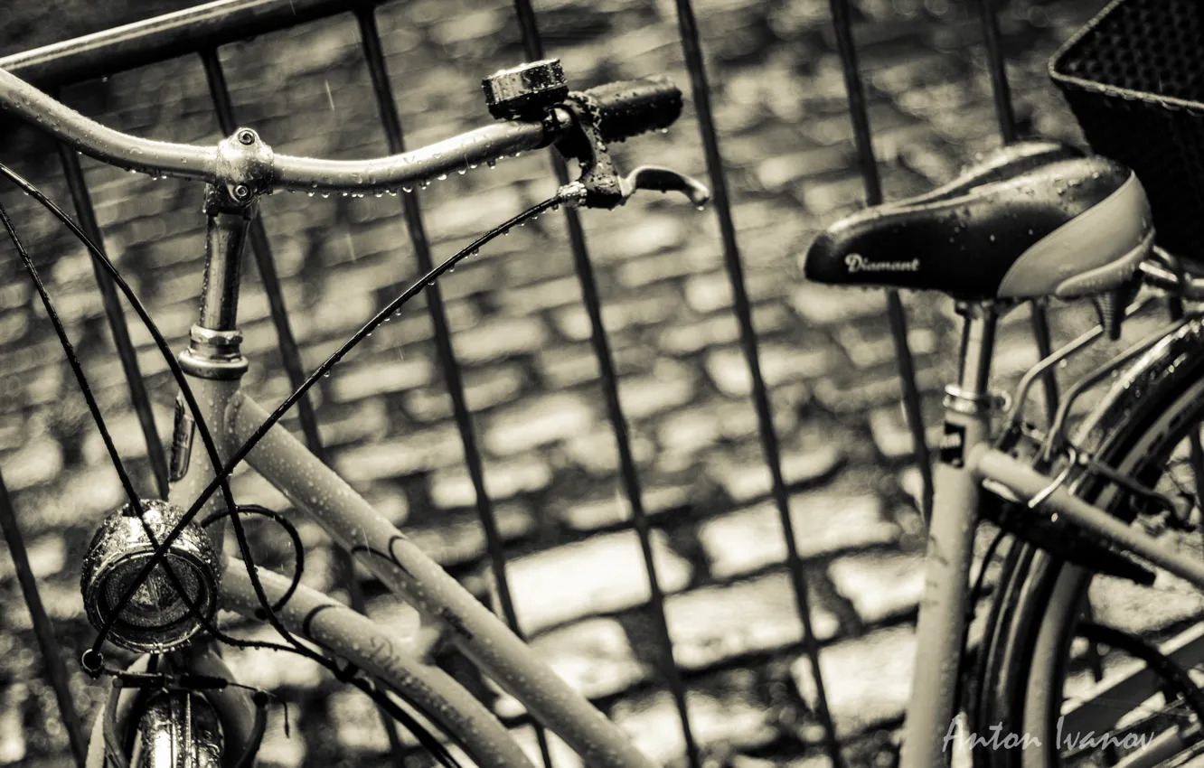 Фото обои велосипед, стиль, дождь, техника