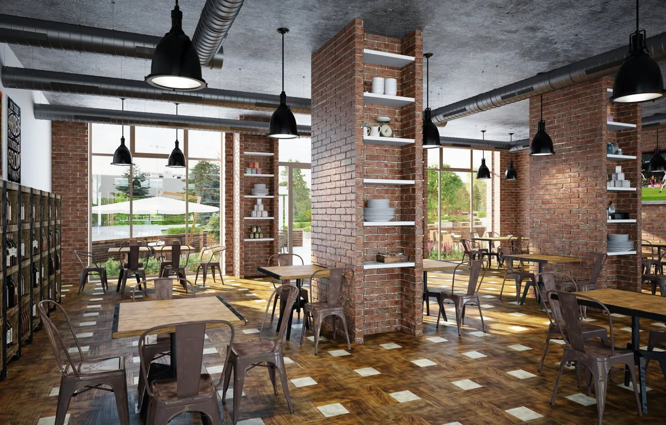 Фото обои дизайн, стиль, интерьер, бар, ресторан, лофт