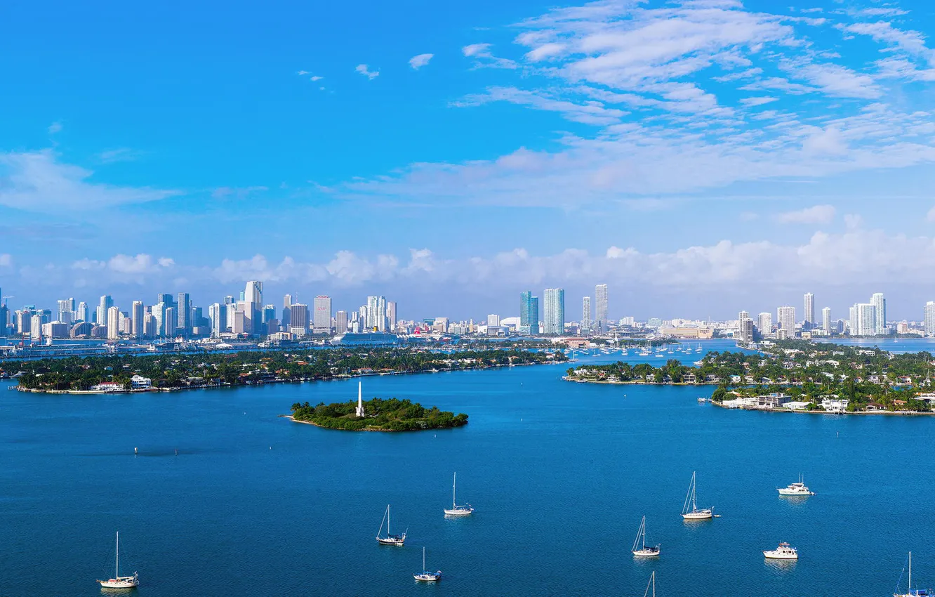 Фото обои пляж, океан, здания, яхты, Майами, Флорида, Miami, florida