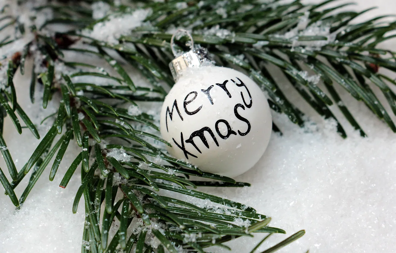 Фото обои Новый Год, Рождество, winter, snow, merry christmas, ball