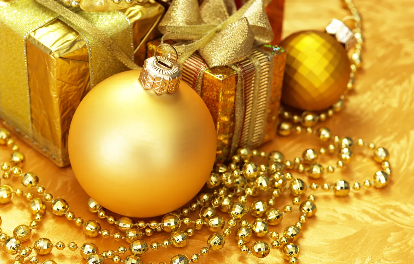Фото обои украшения, Новый Год, Рождество, gold, Christmas, золотые, decoration, Merry