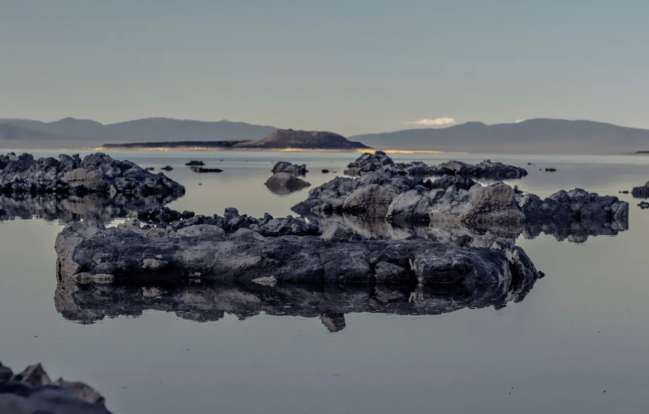 Фото обои озеро, камни, Калифорния, США, Моно