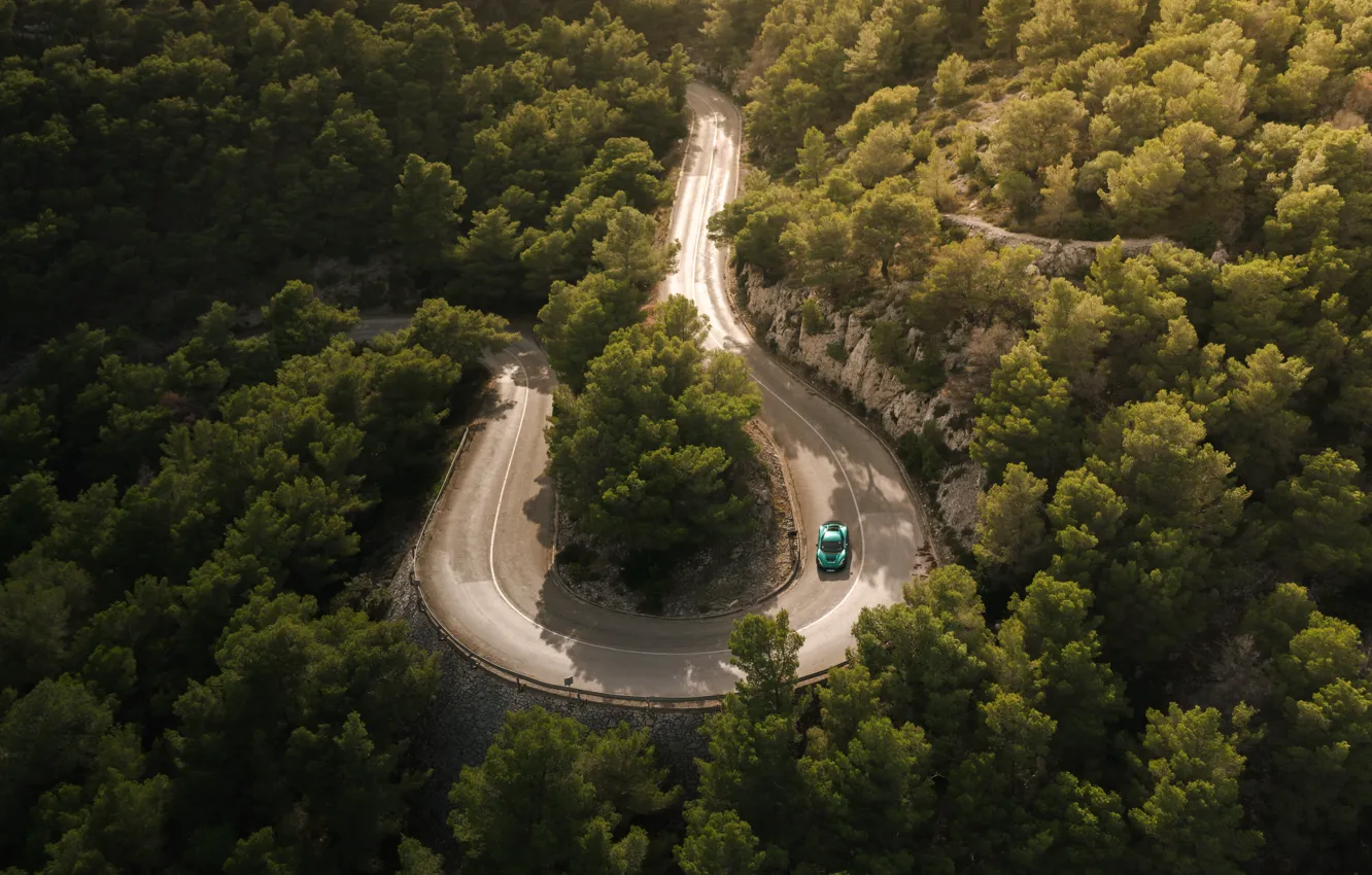 Фото обои car, green, road, trees, Rimac Nevera