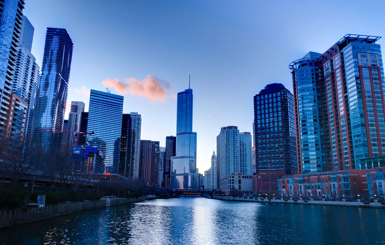 Фото обои небо, здания, небоскребы, USA, америка, чикаго, Chicago, сша