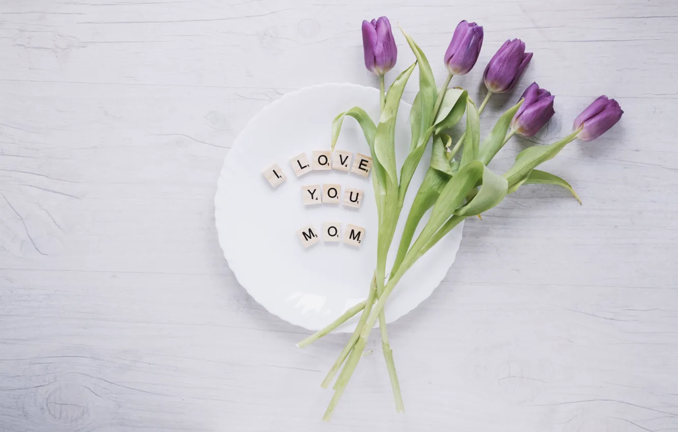 Фото обои цветы, буквы, тарелка, тюльпаны, Праздник, женский день