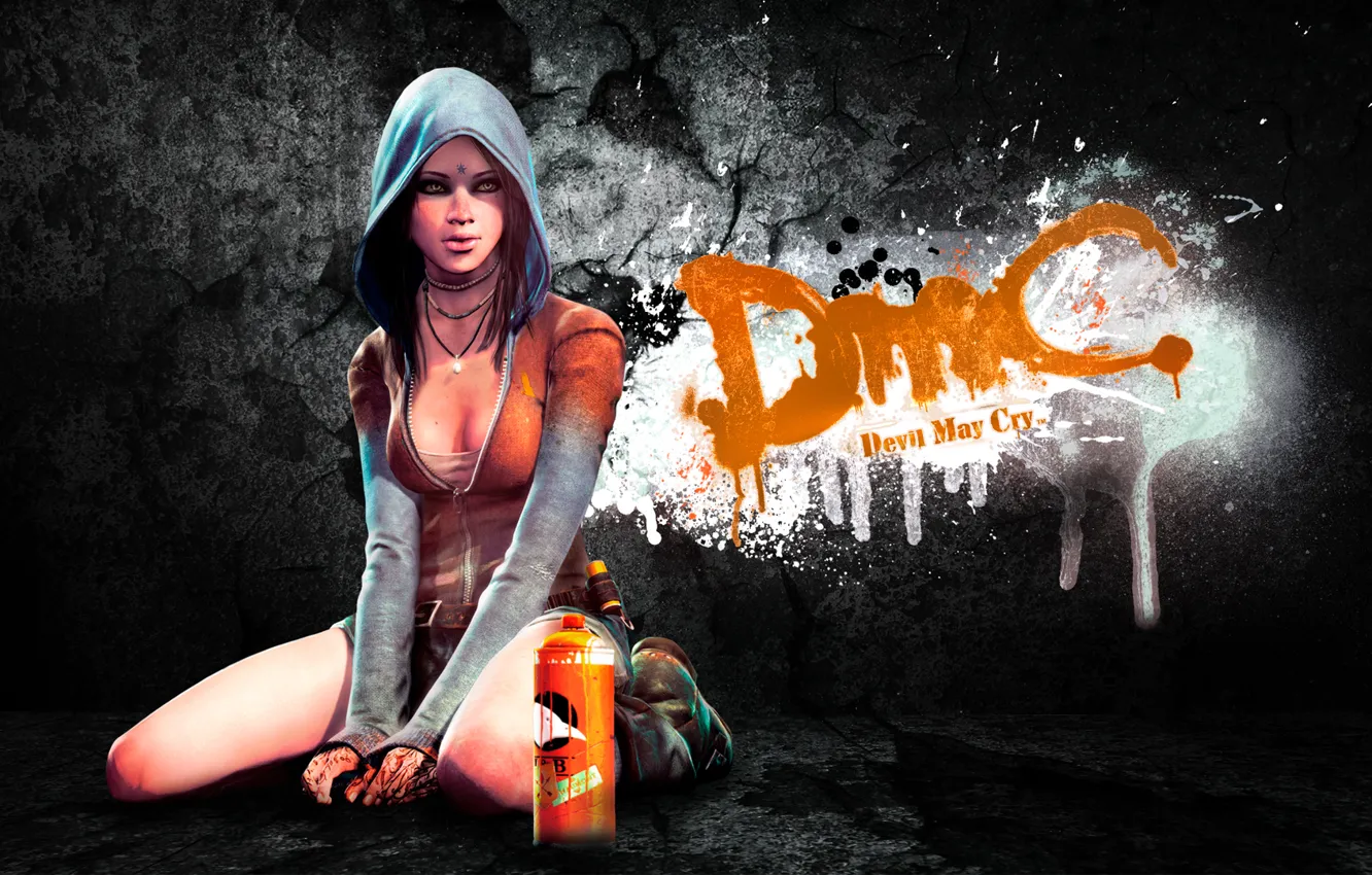 Фото обои girl, game, graffiti, art, background, DmC, Devil May Cry, Kat