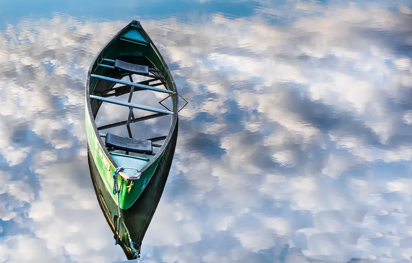 Фото обои небо, озеро, лодка