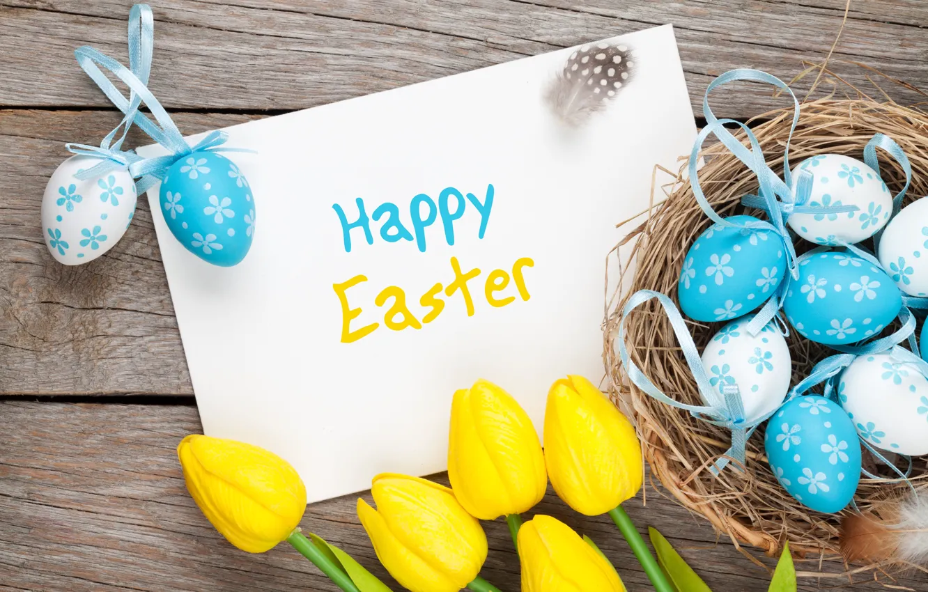 Фото обои Пасха, тюльпаны, happy, flowers, tulips, spring, Easter, eggs