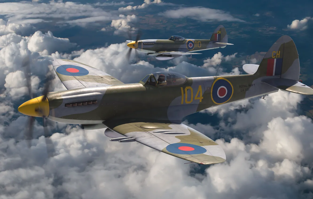 Фото обои истребитель, Великобритания, Палубный, Supermarine Seafire, Antonis Karidis, royal navy, Seafire Mk.46